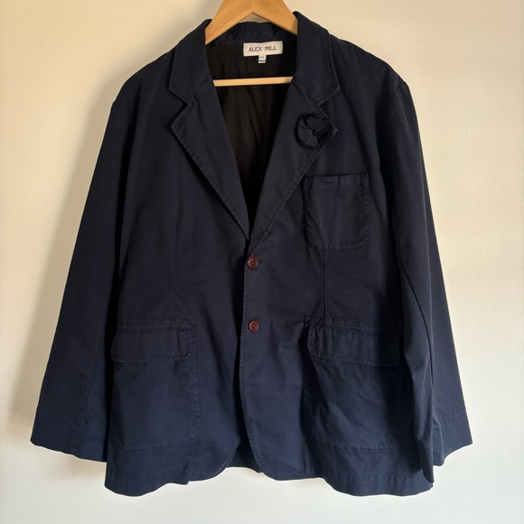 Alex Mill Navy Jacket adorned with a fun flower.  Comfy and versatile XL. - Picture 10 of 16